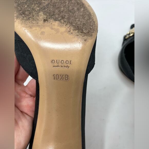 Gucci GG Monogram Horse-bit Chain Mule Heel Black Canvas Leather size 10.5 US - Picture 8 of 8